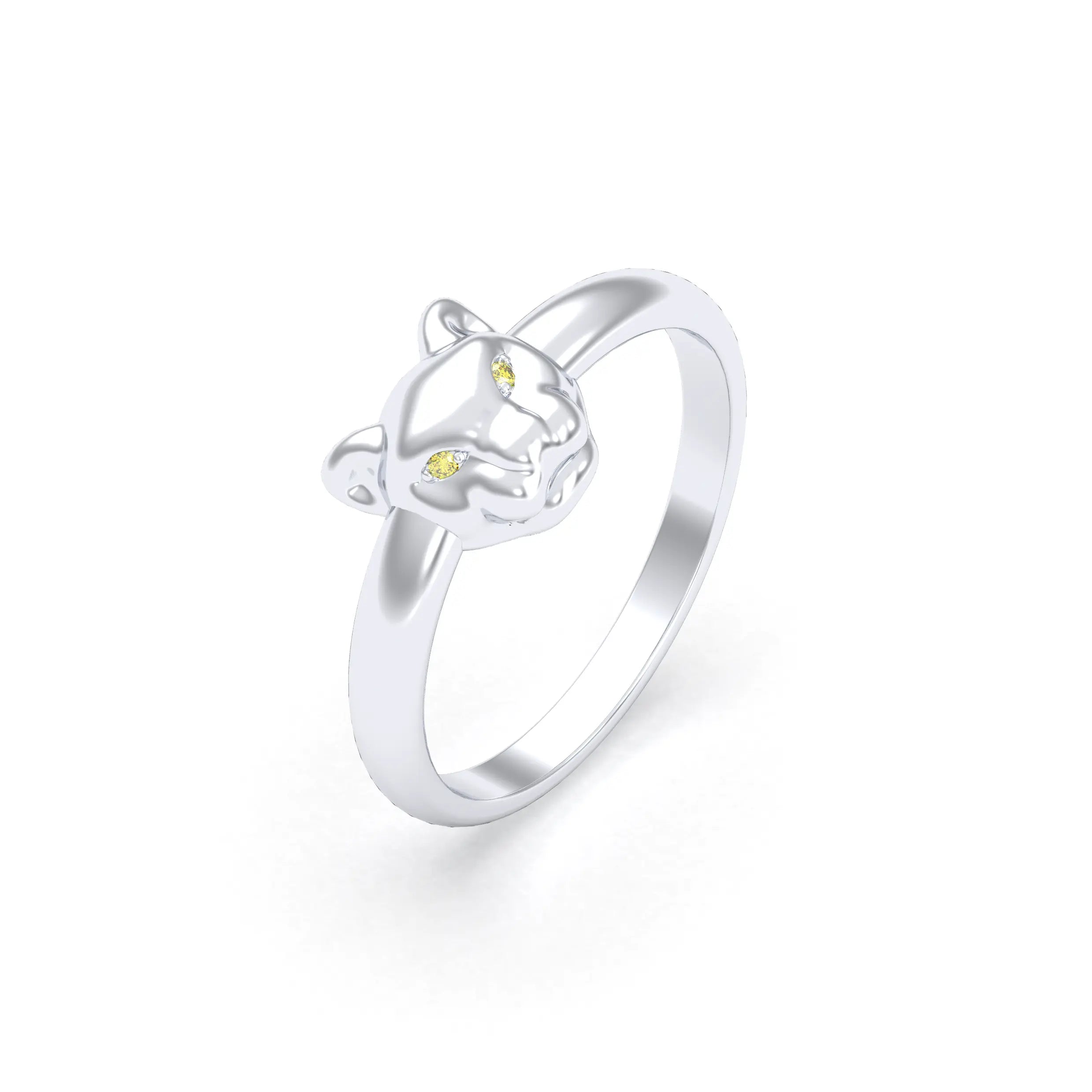 Bague Petite Féline Argent Massif & Regard de Gemmes Diamant jaune
