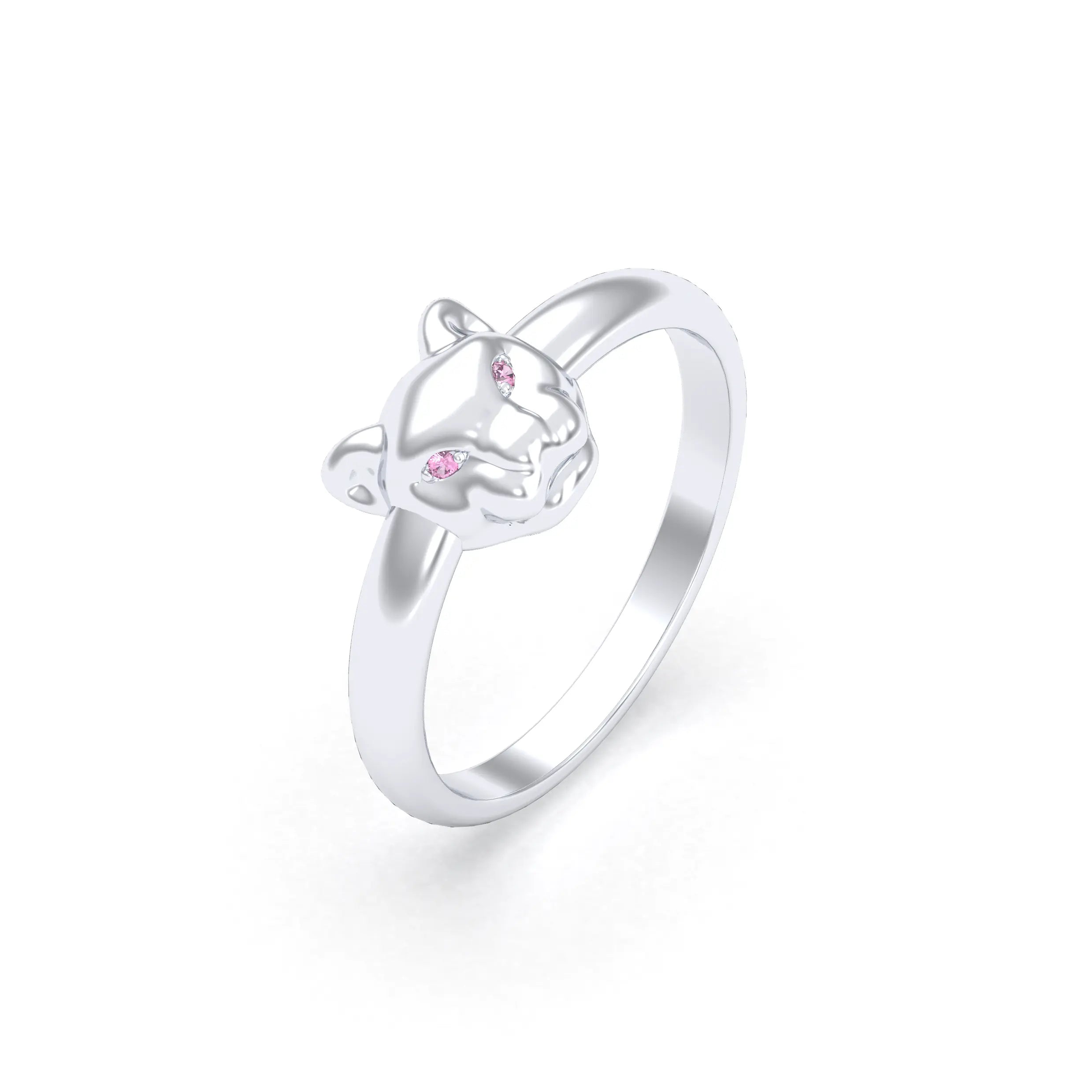 Bague Petite Féline Argent Massif & Regard de Gemmes Saphir rose