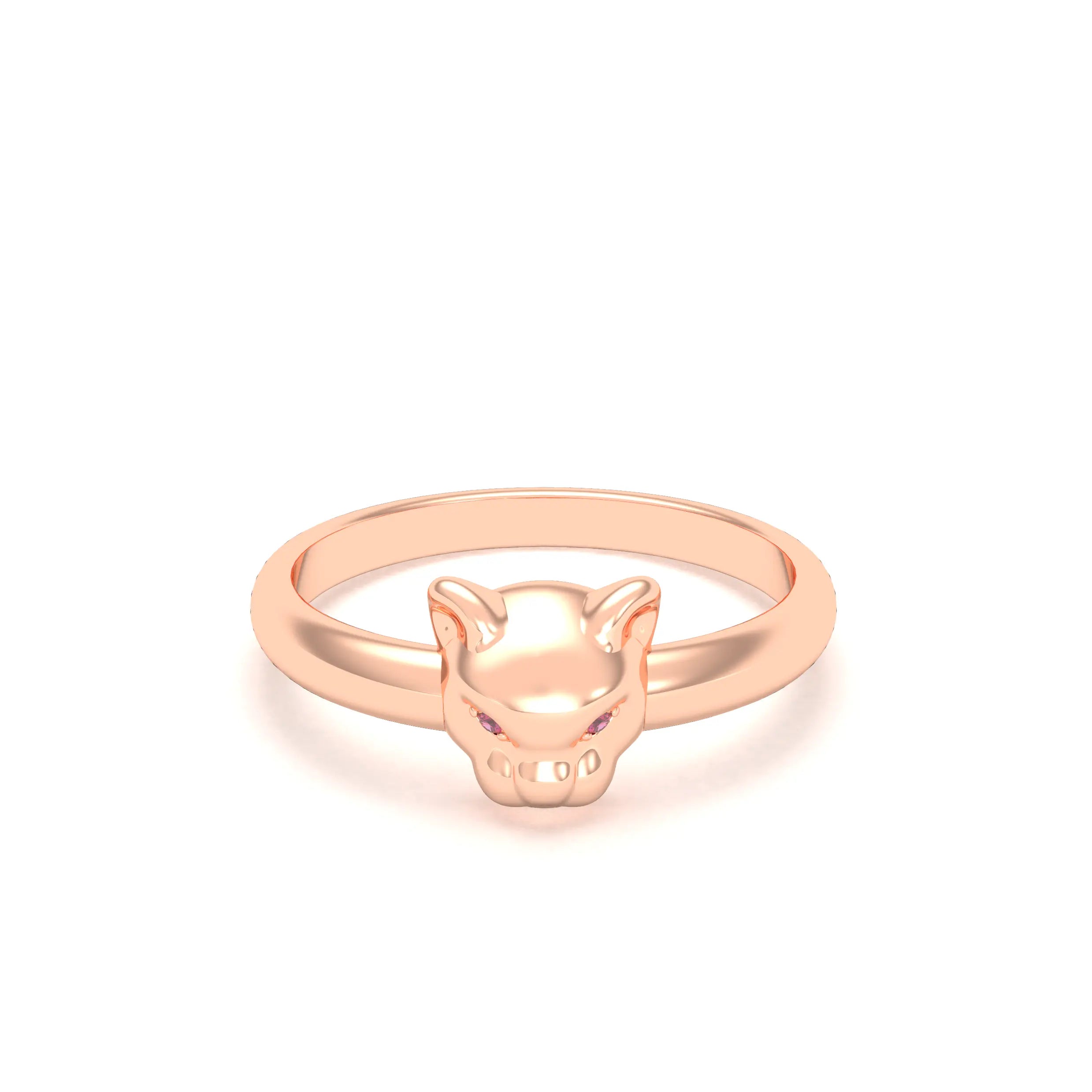 Bague Petite Féline en Or Rose 18 Carats et Regard Précieux