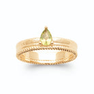 Bague jonc bords perlés pierre poire vert anis en plaqué or