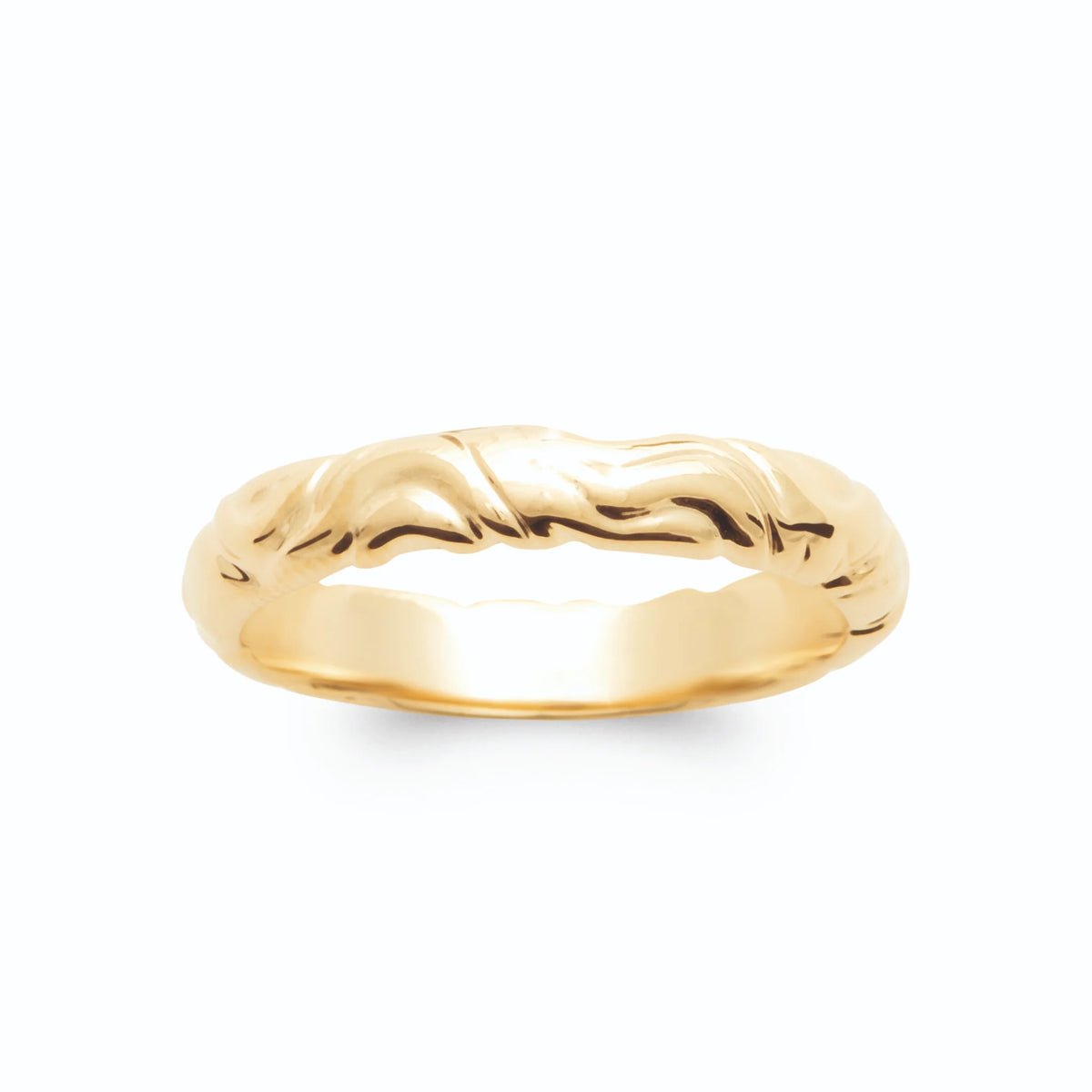 Bague jonc fin ciselé de volutes et de vagues plaqué or, vue de face