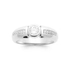 Bague jonc large zircon serti clos et lignes pavées en argent 925