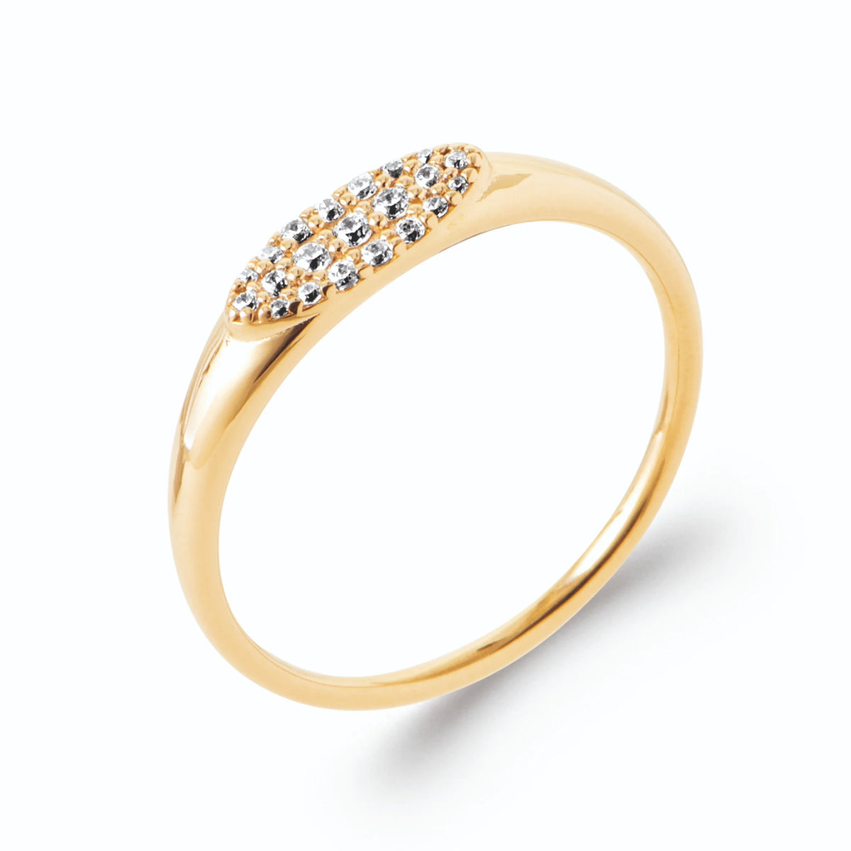 Bague jonc plateau navette pavé de zircons en plaqué or