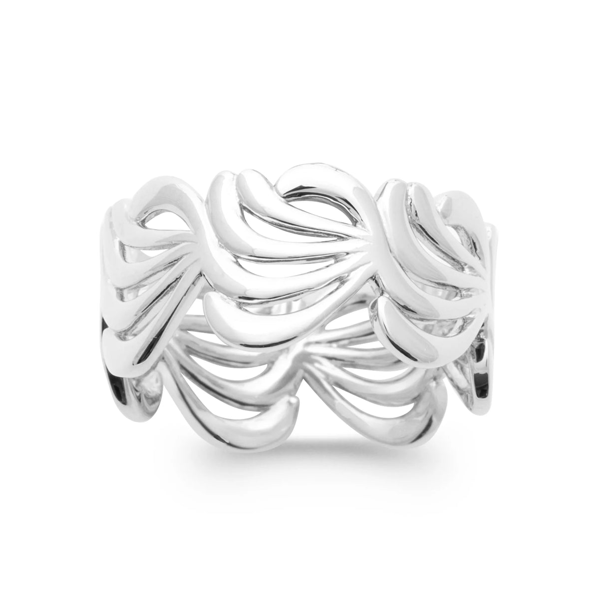 Bague large ajourée de pétales en argent 925 rhodié