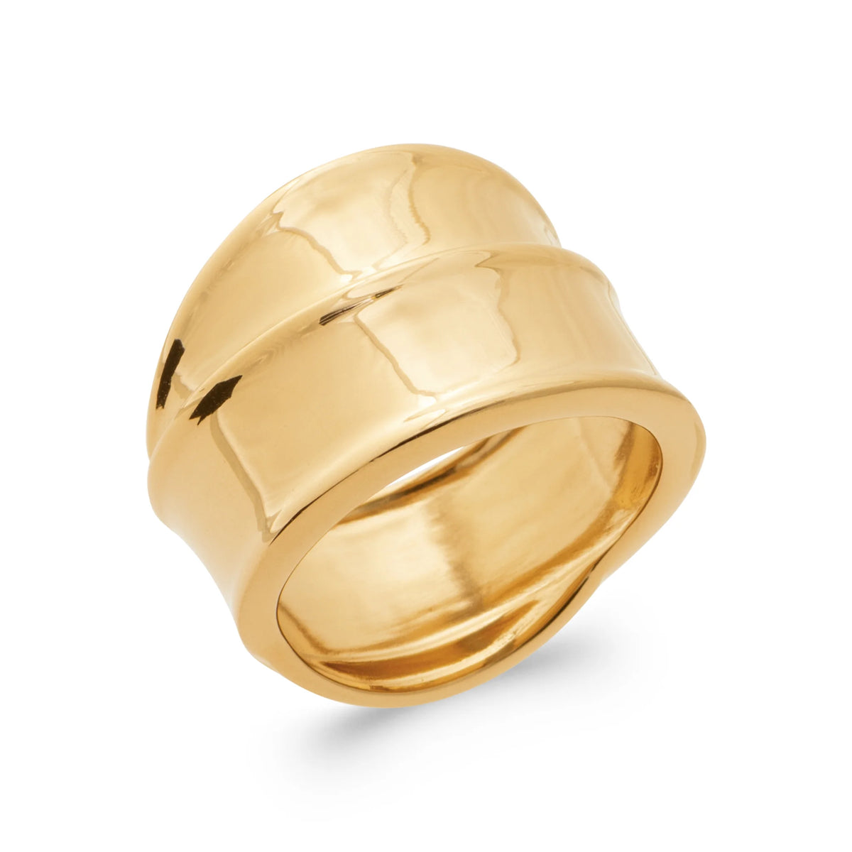 Bague large bombée sculptée de vagues organiques en plaqué or