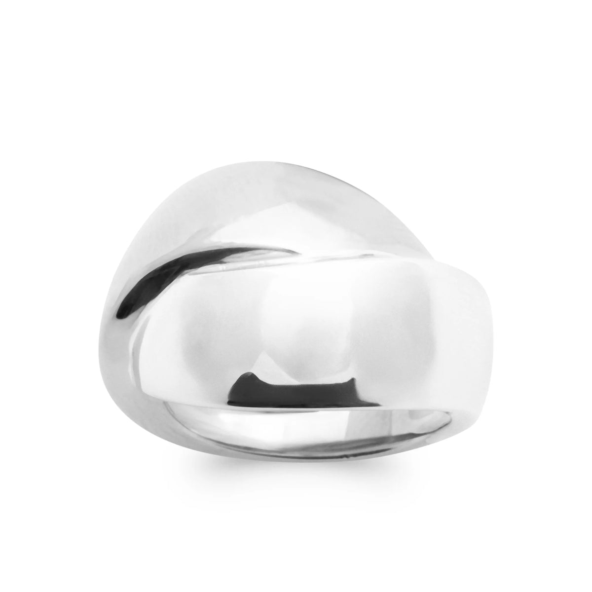 Bague large croisée bombée polie en argent 925 rhodié