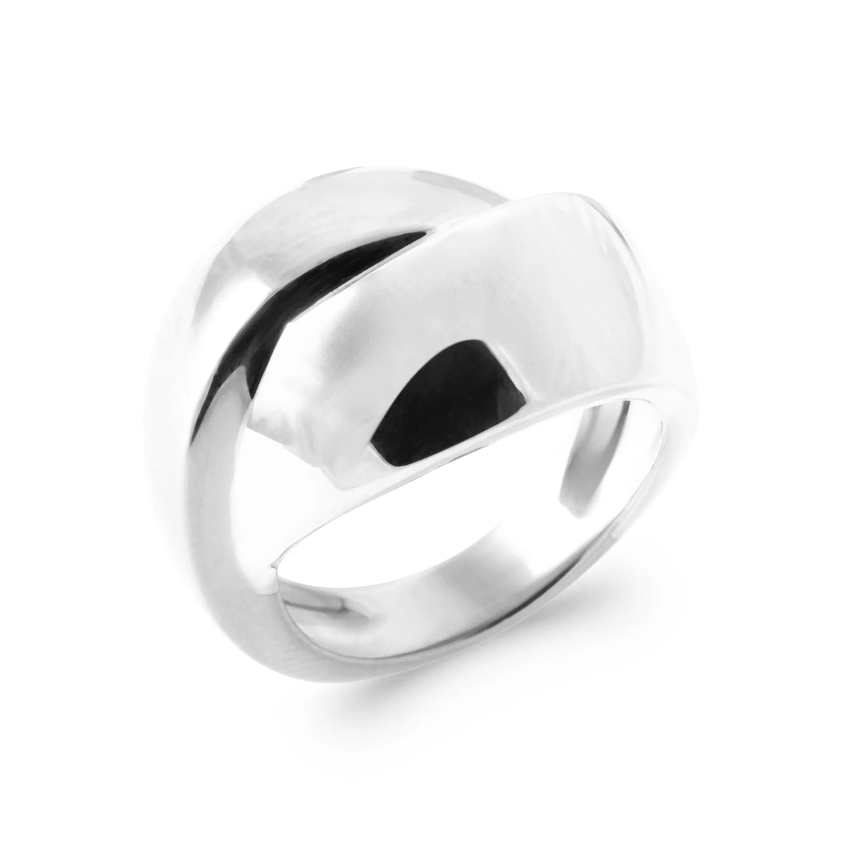 Bague large croisée bombée polie en argent 925 rhodié