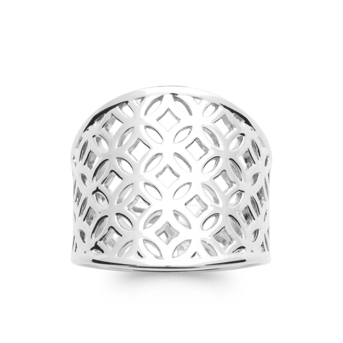 Bague large dôme ajouré motif moucharabieh en argent 925 rhodié