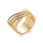 Bague large fils d’or croisés en vagues pavés de zircons en plaqué or