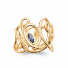 Bague large fils d’or enchevêtrés et pierre navette bleu nuit plaqué or, vue de face