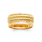 Bague large multi-rangs torsadés et chevrons sans pierre plaqué or, vue de face