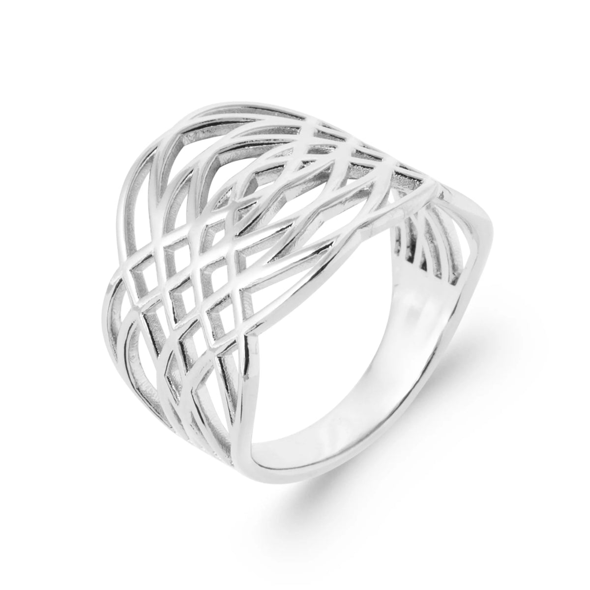 Bague large treillis ajouré en argent 925 rhodié