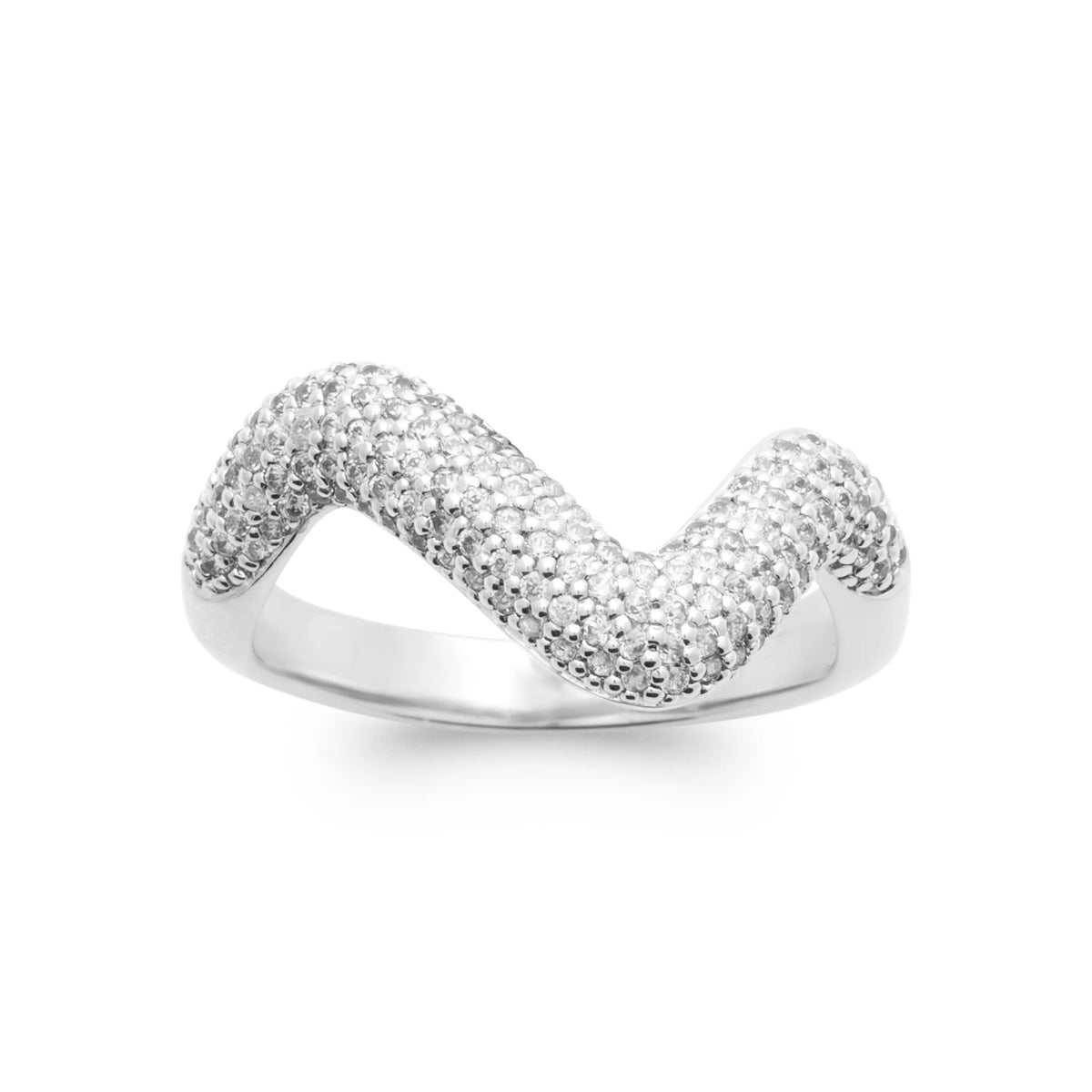 Bague large vague entièrement pavée de zircons en argent 925
