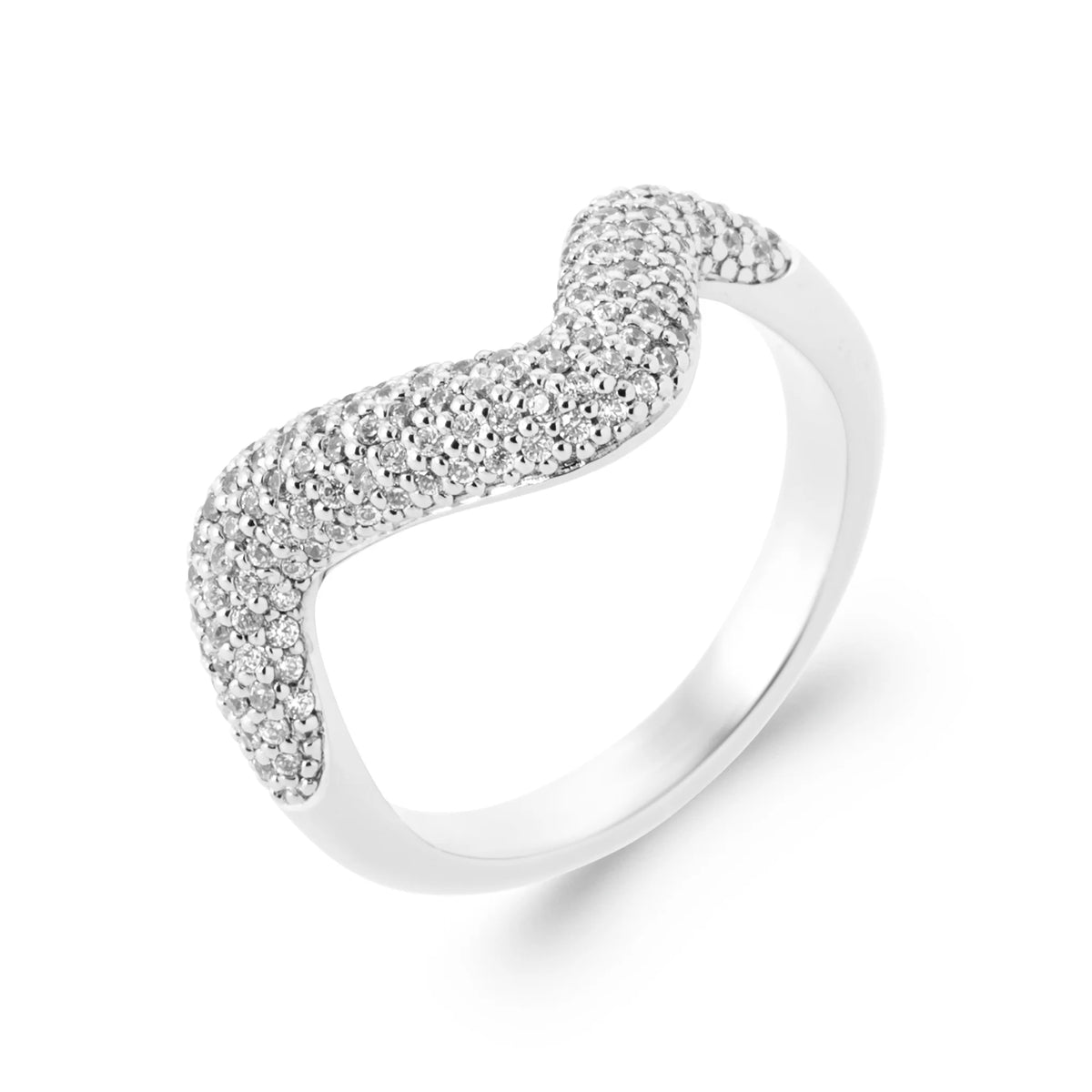 Bague large vague entièrement pavée de zircons en argent 925