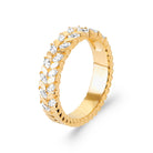 Bague laurier de zircons navettes en plaqué or, vue de trois quarts