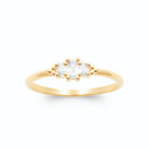 Bague ligne de trois zircons ovale et poires perlée en plaqué or