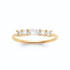 Bague ligne de zircons baguette et ronds plaqué or, vue de face