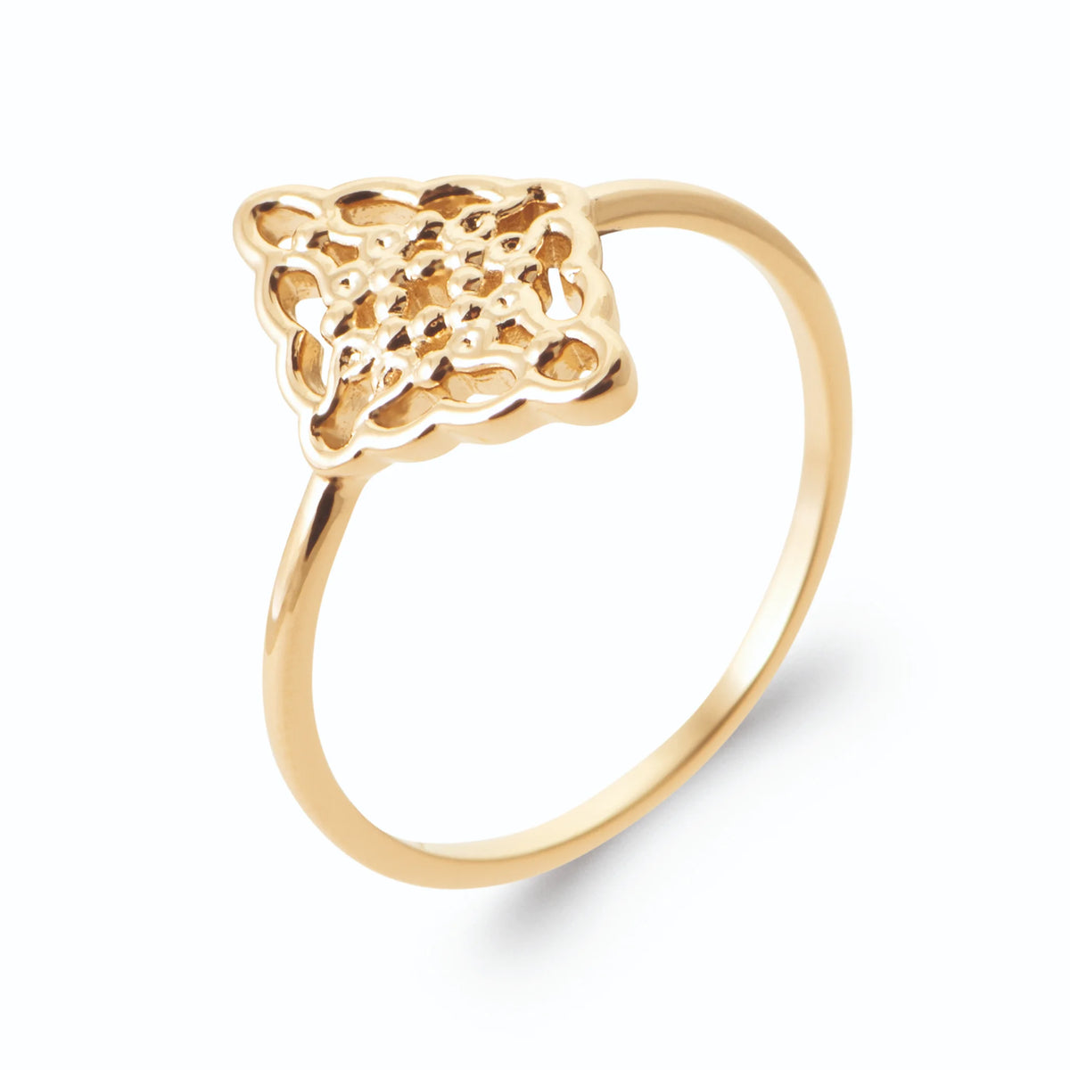 Bague losange ajouré façon nœud celtique en plaqué or