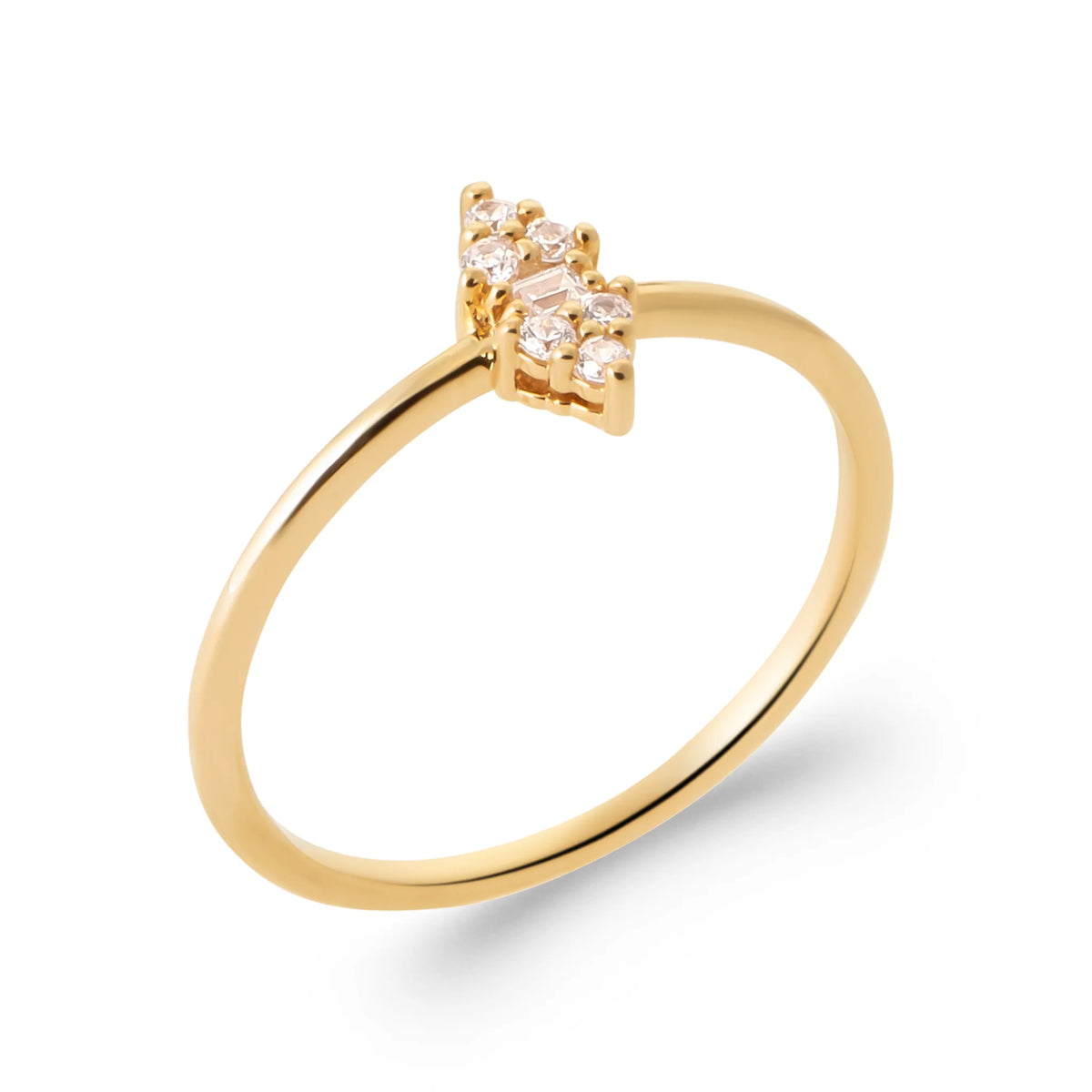 Bague losange pointu de petits zircons sur anneau fin en plaqué or