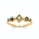 Bague losange vert olive et pierres vert sapin en plaqué or
