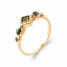 Bague losange vert olive et pierres vert sapin en plaqué or