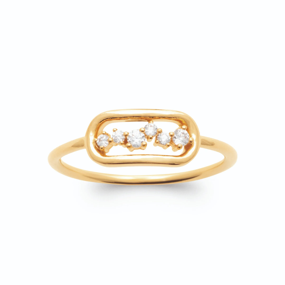 Bague maillon ovale et ligne de zircons en plaqué or