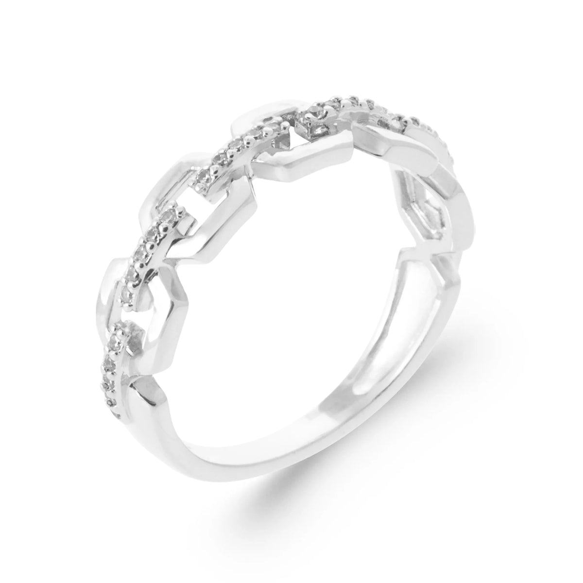Bague maillons de chaîne et maillon pavé en argent 925