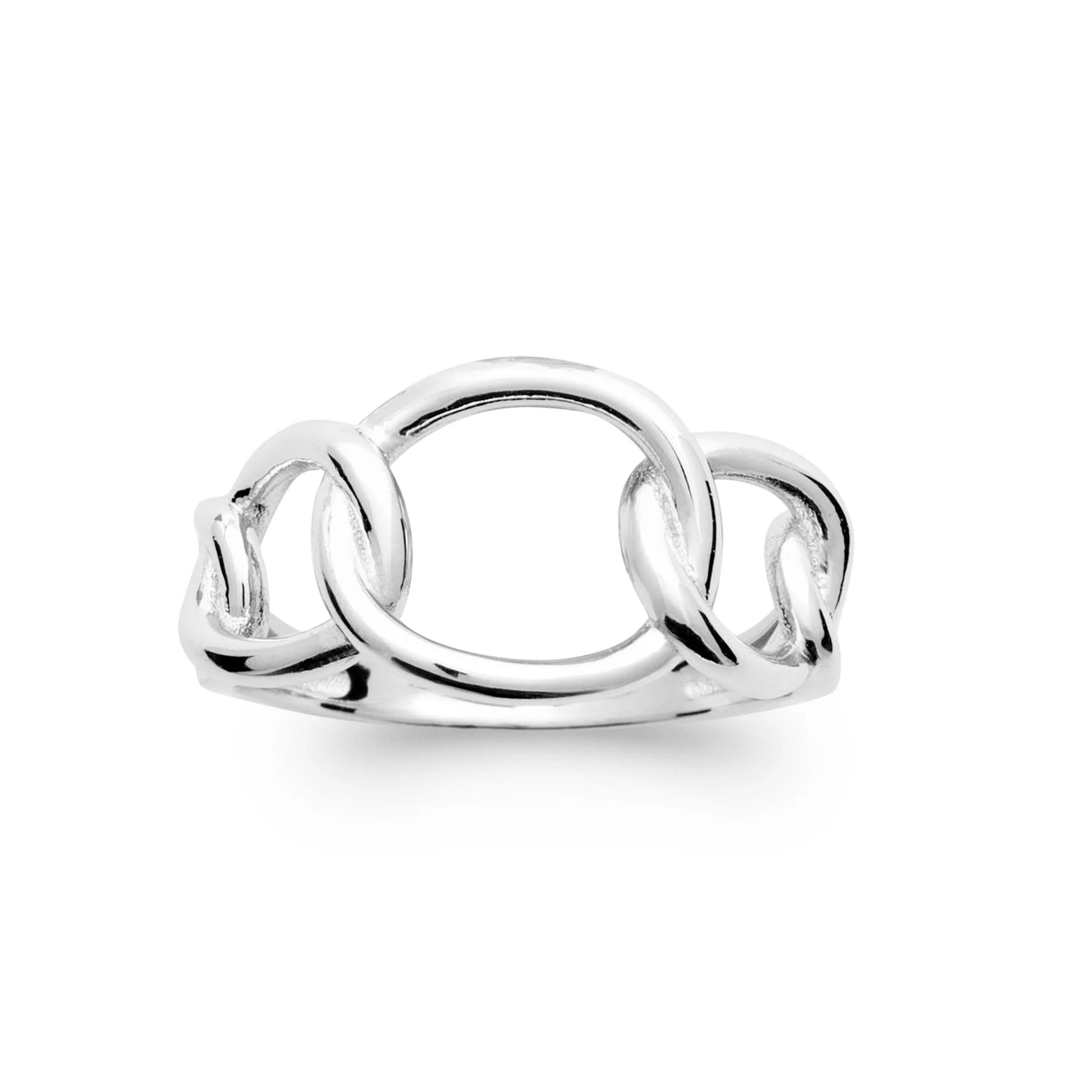 Bague maillons entrelacés en argent 925 rhodié, vue de face