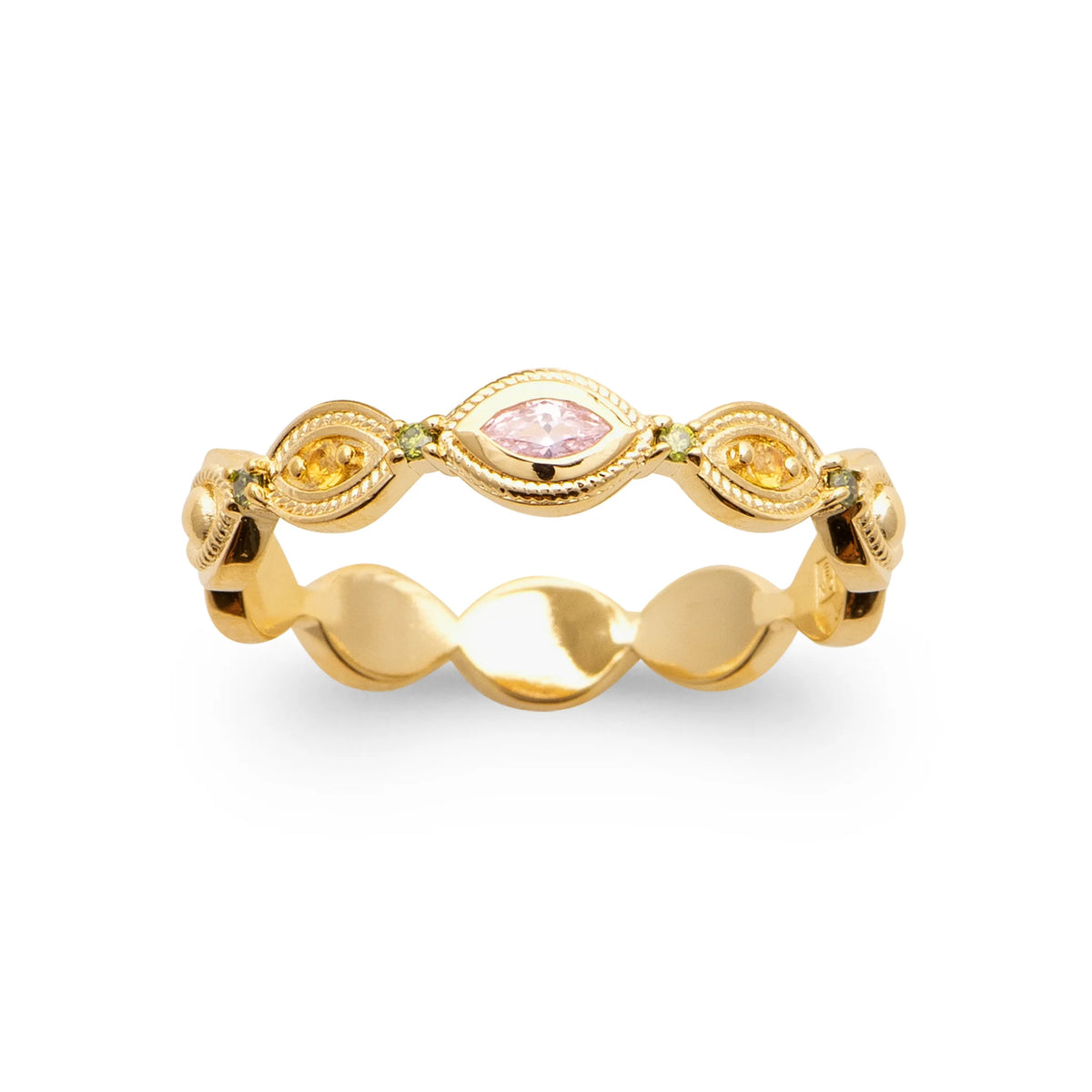Bague maillons ovales et pierres pastel en plaqué or