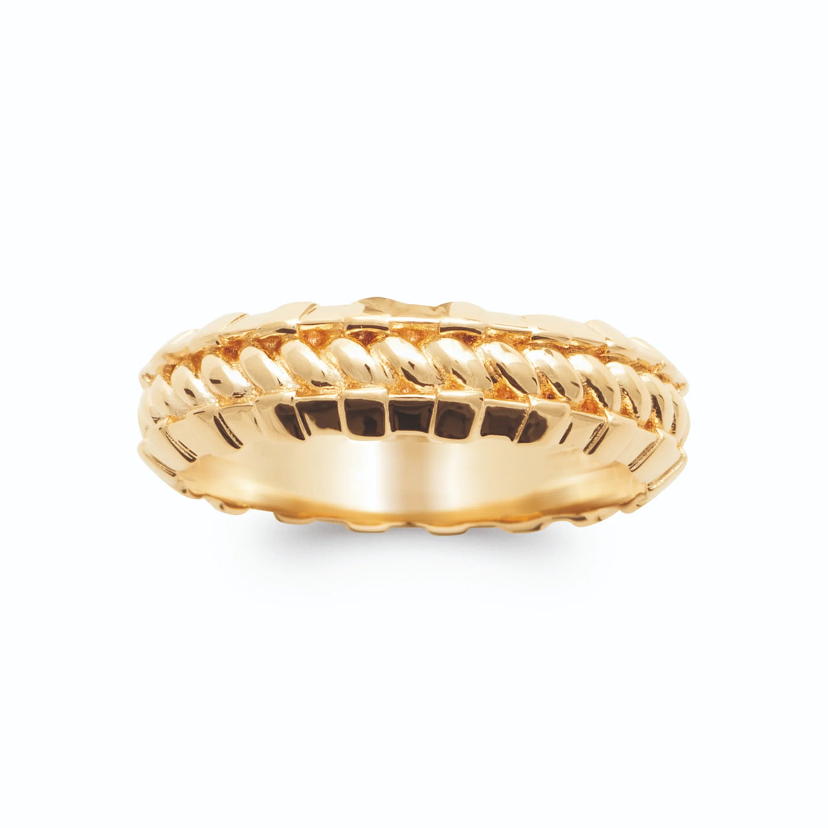 Bague maillons torsadés façon grain de riz effet gourmette plaqué or, vue de face