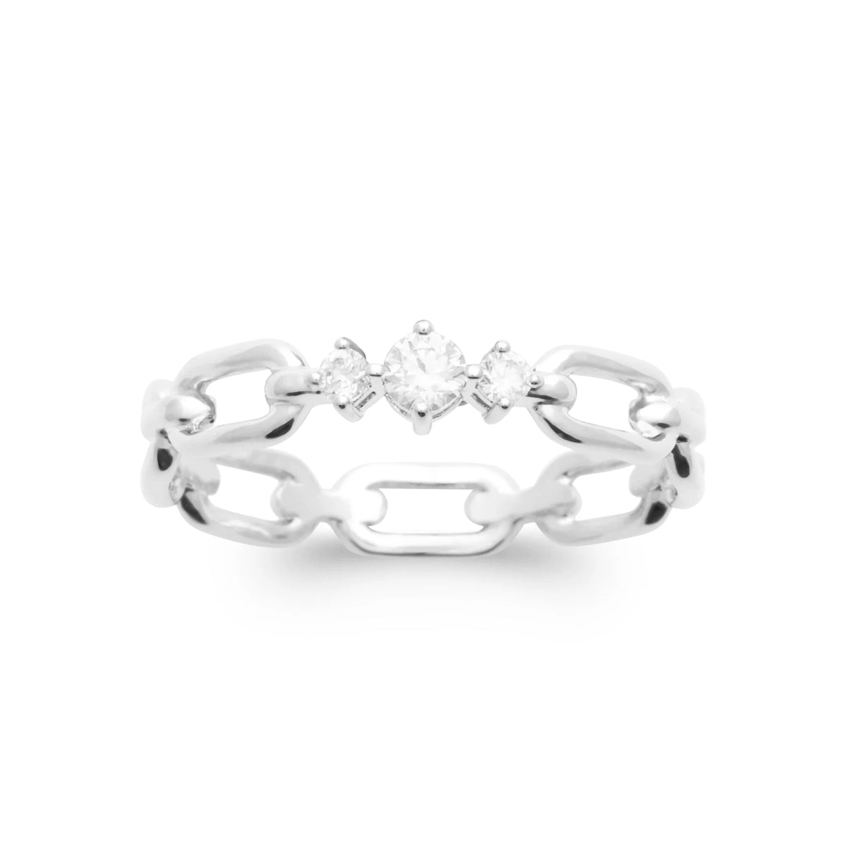 Bague maillons trombone et petits zircons en argent 925