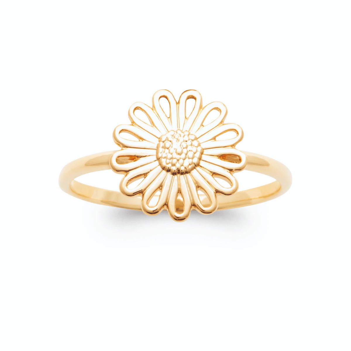Bague marguerite ajourée aux pétales ciselés en plaqué or