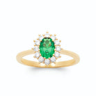 Bague marguerite pierre verte ovale et halo de zircons en plaqué or