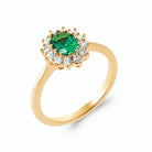 Bague marguerite pierre verte ovale et halo de zircons en plaqué or
