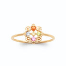 Bague médaillon dentelle cinq pierres multicolores en plaqué or
