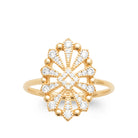 Bague médaillon éventail rayonnant ajouré et zircons en plaqué or