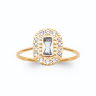Bague médaillon octogonal pierre bleu glacier en plaqué or