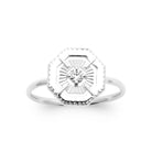 Bague médaillon octogonal et zircon rayonnant en argent 925