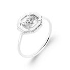 Bague médaillon octogonal et zircon rayonnant en argent 925