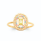 Bague médaillon ovale perlé pierre jaune et pierres pastel en plaqué or