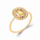 Bague médaillon ovale perlé pierre jaune et pierres pastel en plaqué or