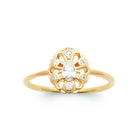 Bague médaillon ovale rosace ajourée zircon poire plaqué or, vue de face