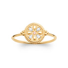 Bague médaillon rond perlé rosace de zircons et pierre rose en plaqué or