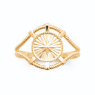 Bague médaillon soleil et étoile torsadée plaqué or, vue de face