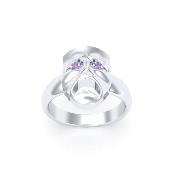 Bague Mélancolie en argent 950, masque songeur du théâtre, autre vue