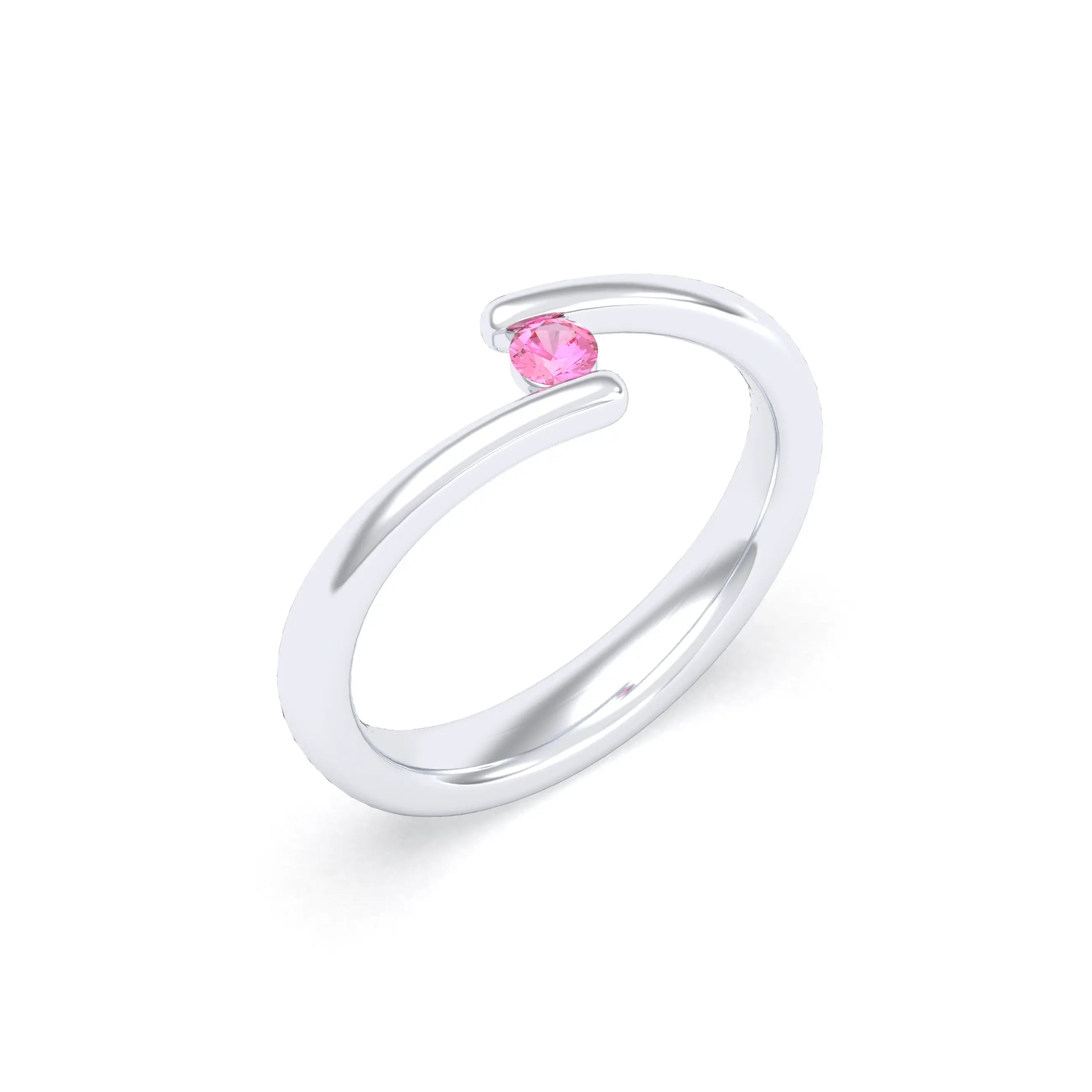 Bague Solitaire Naples en Or Blanc 18k – La Lumière Absolue Saphir rose