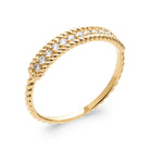 Bague navette pavée de zircons sur anneau torsadé en plaqué or
