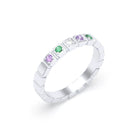 Bague New York en argent 950, joaillerie personnalisable à 5 pierres Diamant - Émeraude - Saphir violet