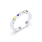 Bague New York en argent 950, joaillerie personnalisable à 5 pierres Diamant - Saphir jaune - Saphir bleu