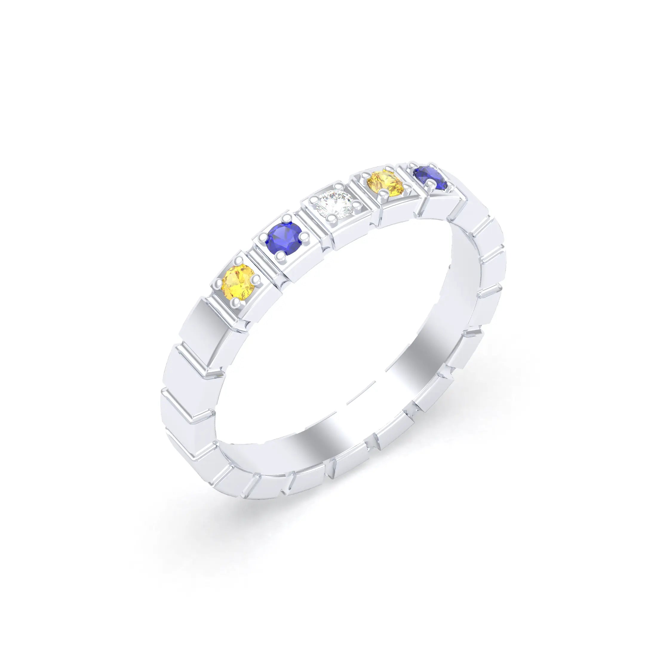Bague New York en argent 950, joaillerie personnalisable à 5 pierres Diamant - Saphir jaune - Saphir bleu